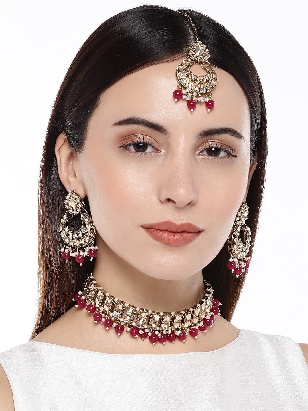 

AccessHer Pink Gold-Toned & Beaded Kundan Choker Set