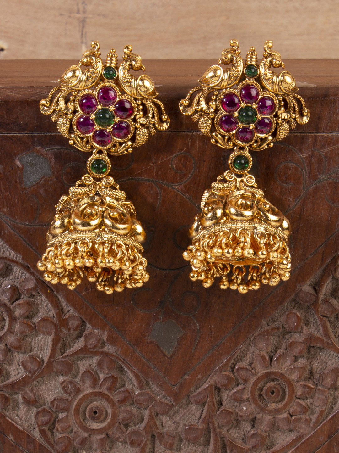 

AccessHer Gold-Toned & Pink Dome Shaped Jhumkas