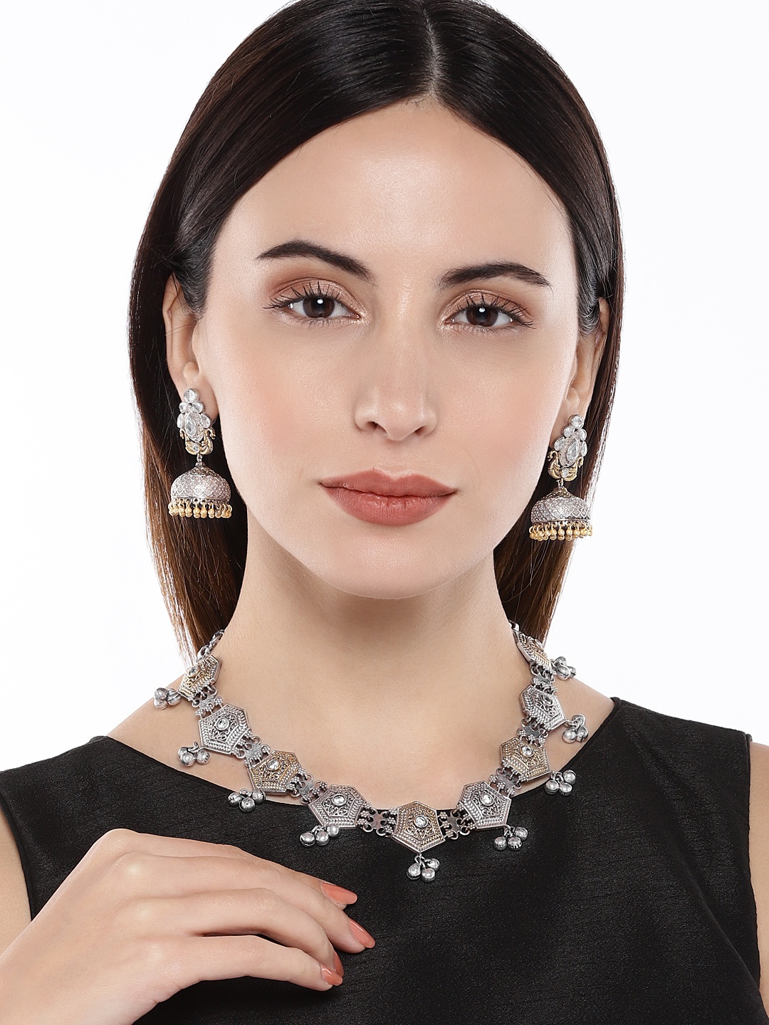

AccessHer German Silver Dual-Tone Studded Jewellery Set
