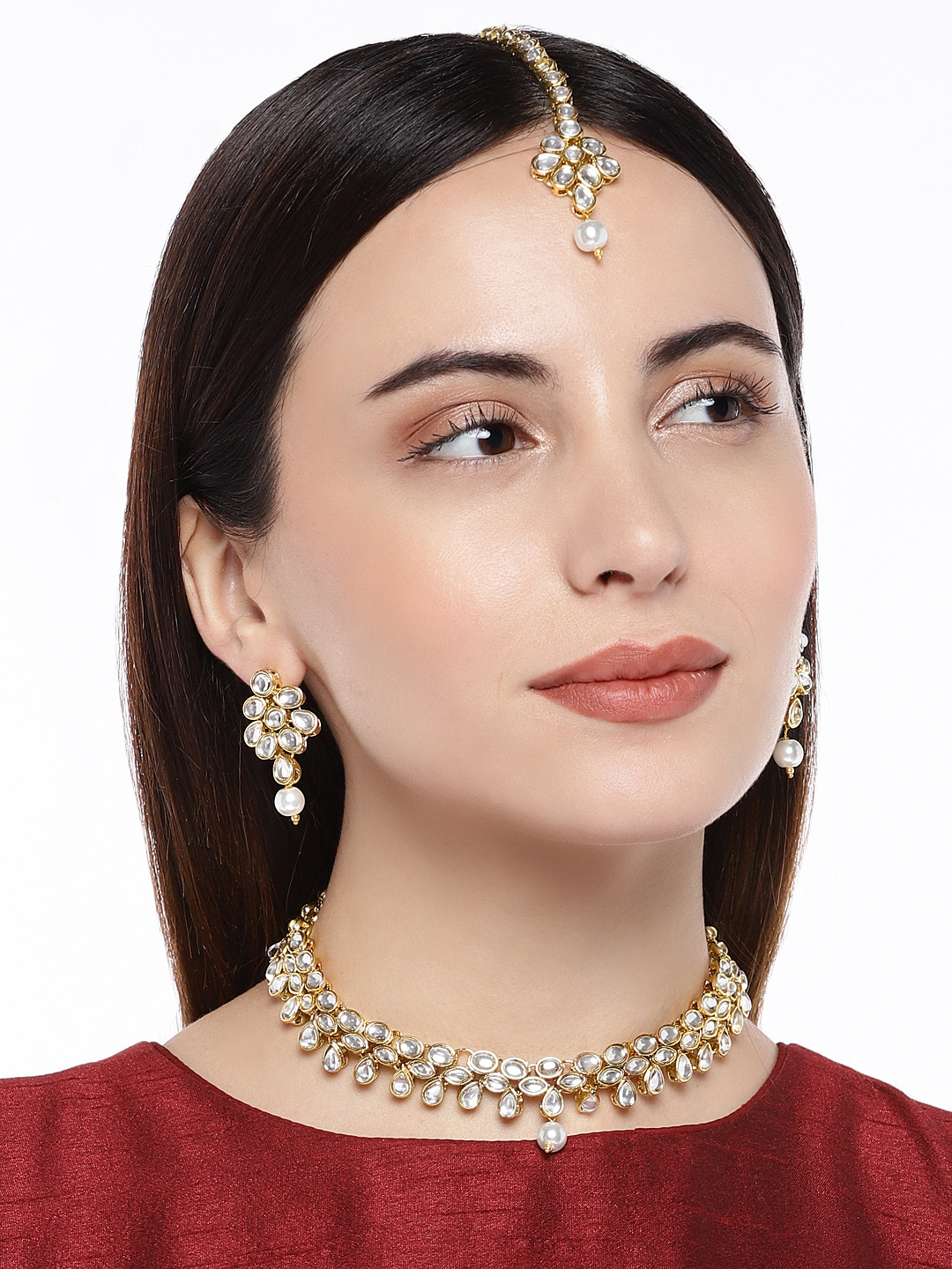 

AccessHer Gold-Toned Kundan & Pearls Embellished Jewellery Set