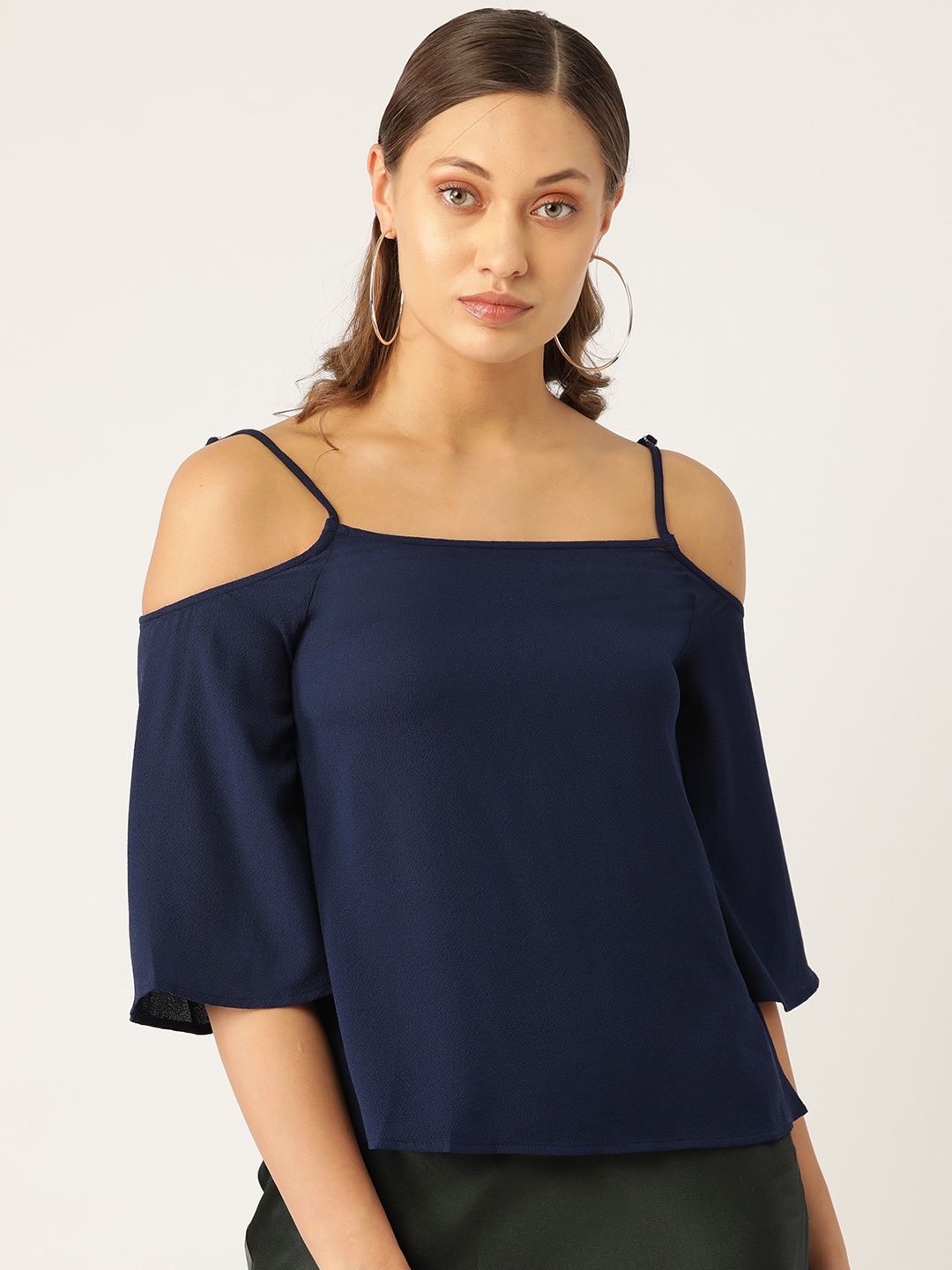 

Trend Arrest Women Navy Blue Solid Bardot Top