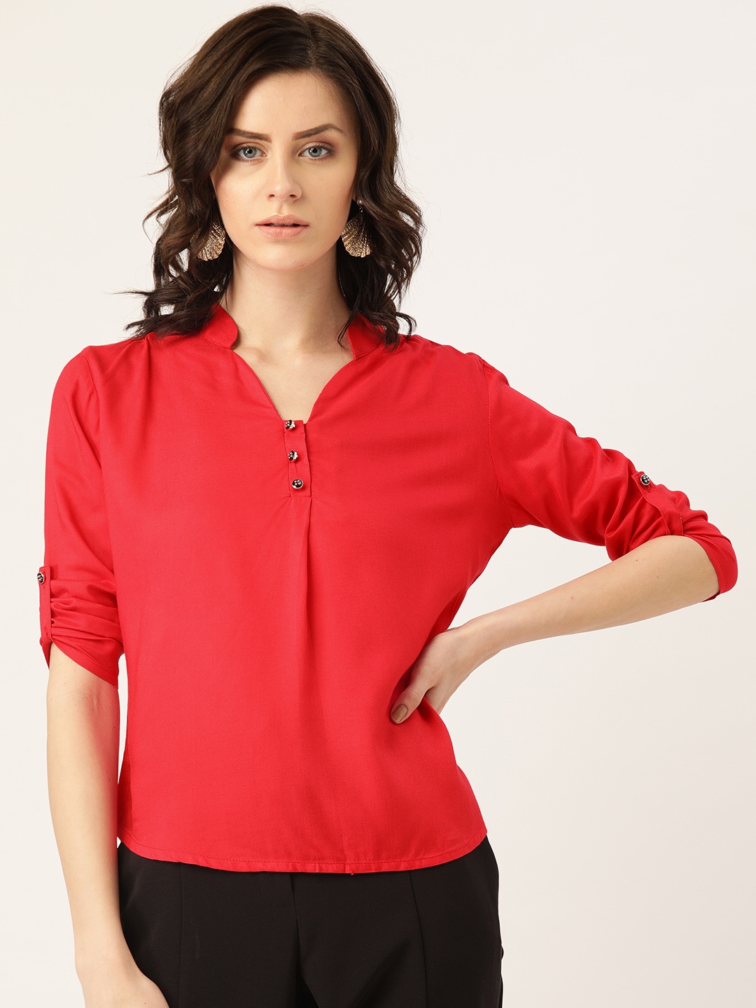 

urSense Women Red Solid Regular Top