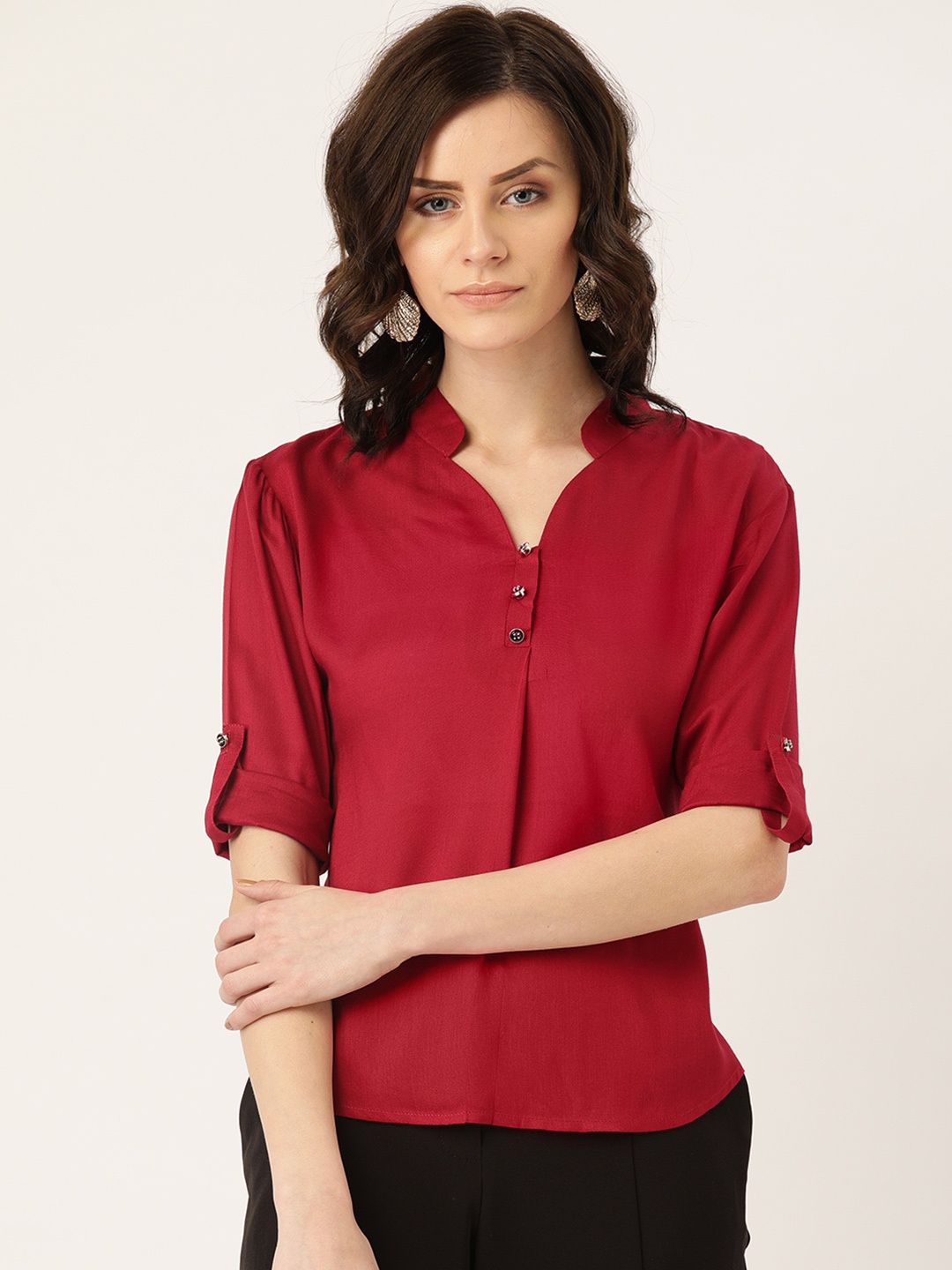 

urSense Women Maroon Solid Regular Top