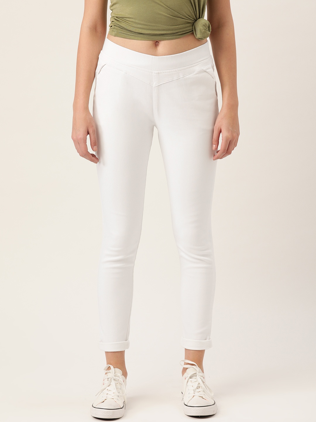 

urSense Women White Slim Fit Solid Treggings