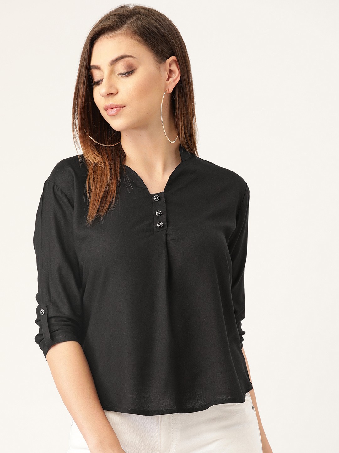 

urSense Women Black Shirt Style Top
