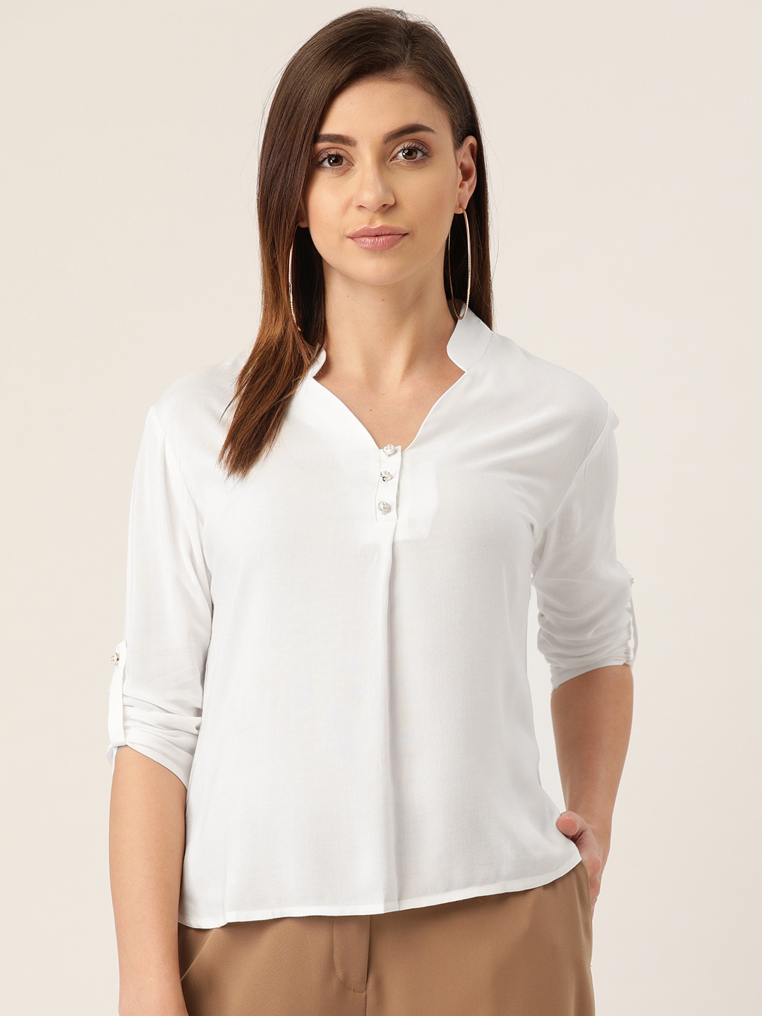 

urSense Women White Solid Shirt Style Top