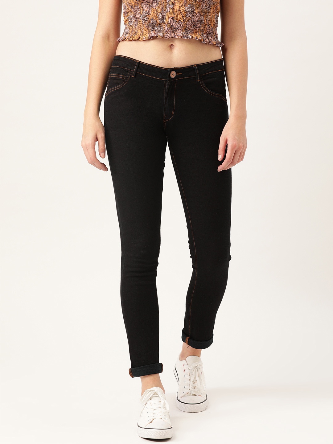 

urSense Women Black Slim Fit Mid-Rise Clean Look Stretchable Jeans