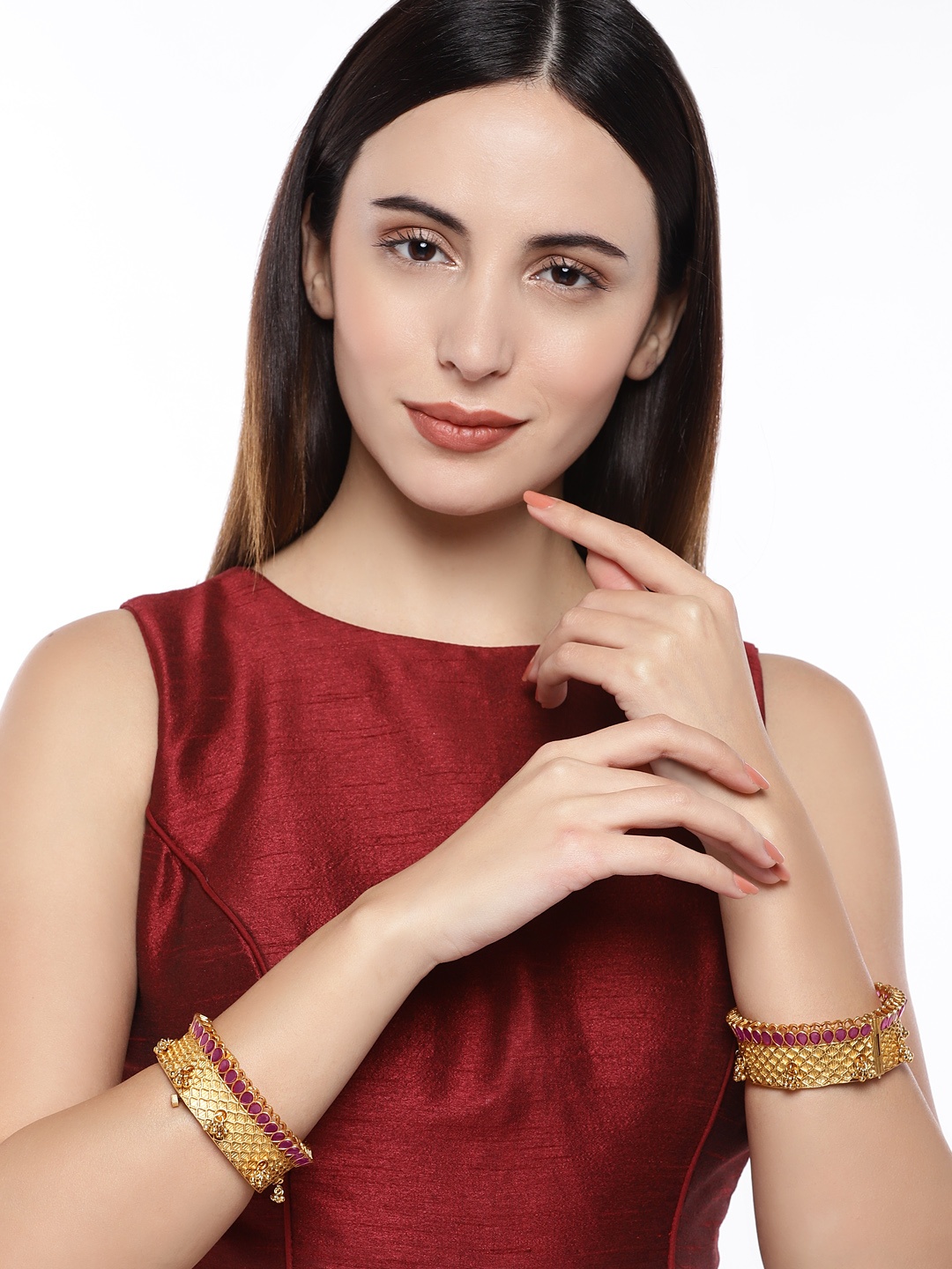 

AccessHer Set of 2 Gold-Plated Ruby Stone Studded Bangles