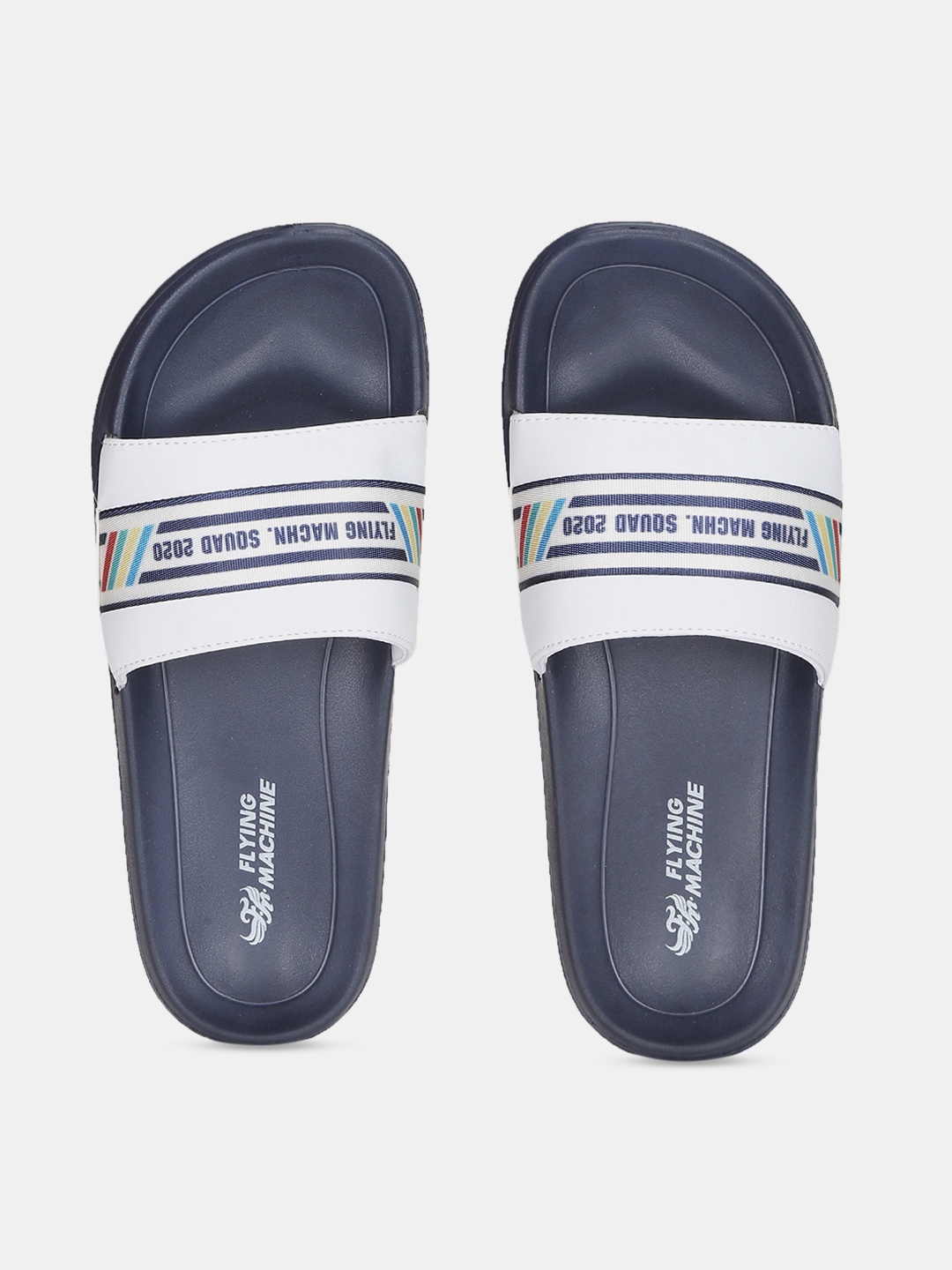 

Flying Machine Men White & Navy Blue Printed Sliders