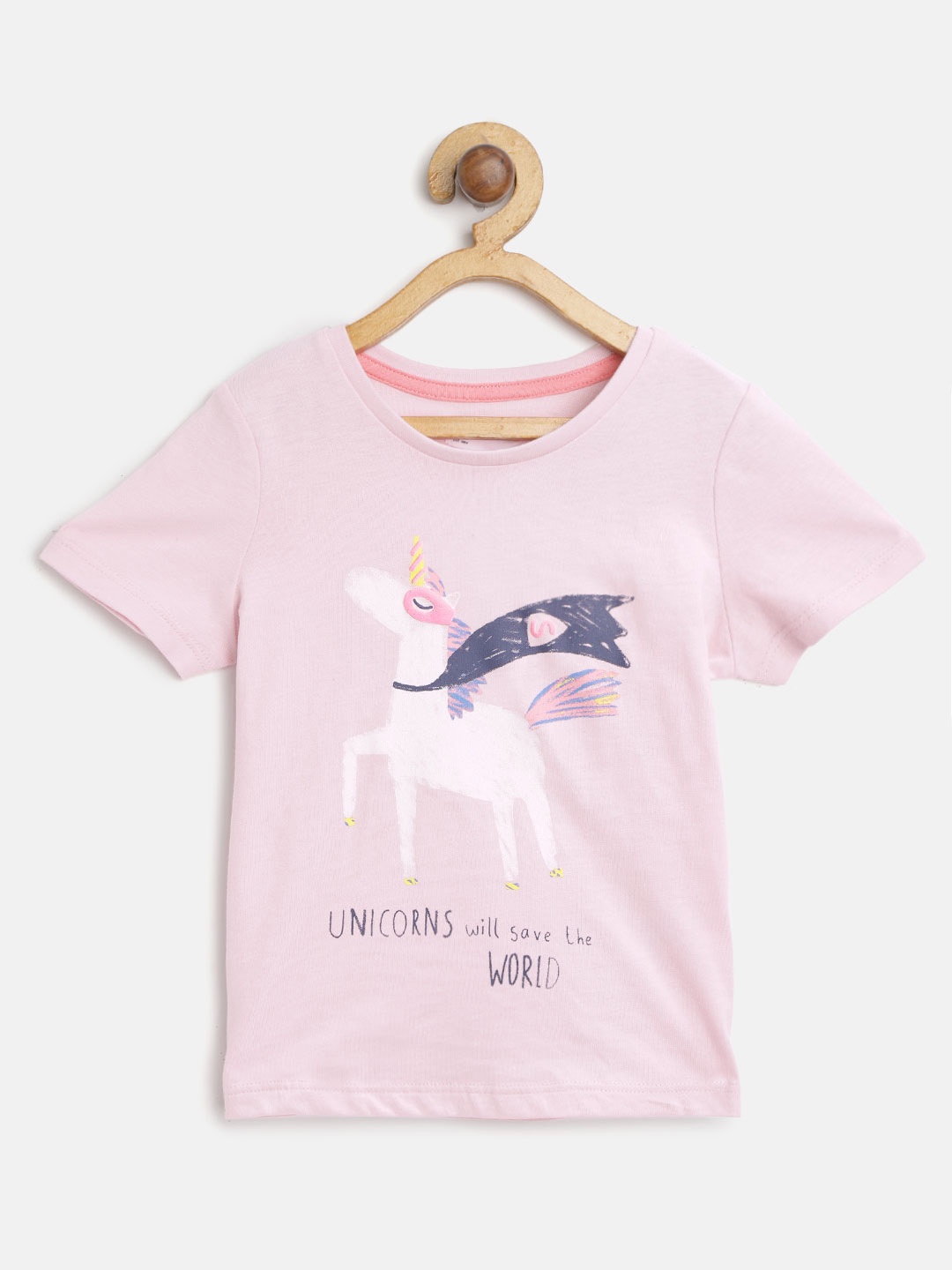 

Marks & Spencer Girls Pink & White Printed Round Neck T-shirt