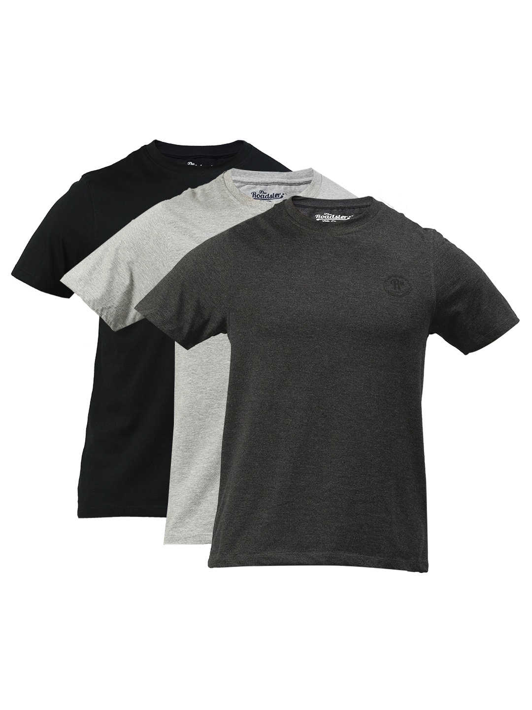 

Roadster Men Pack of 3 Cotton Pure Cotton T-shirts, Grey melange