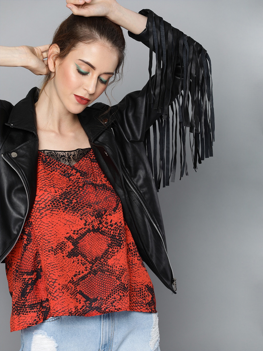 

Tokyo Talkies Women Red & Black Animal Printed A-Line Top