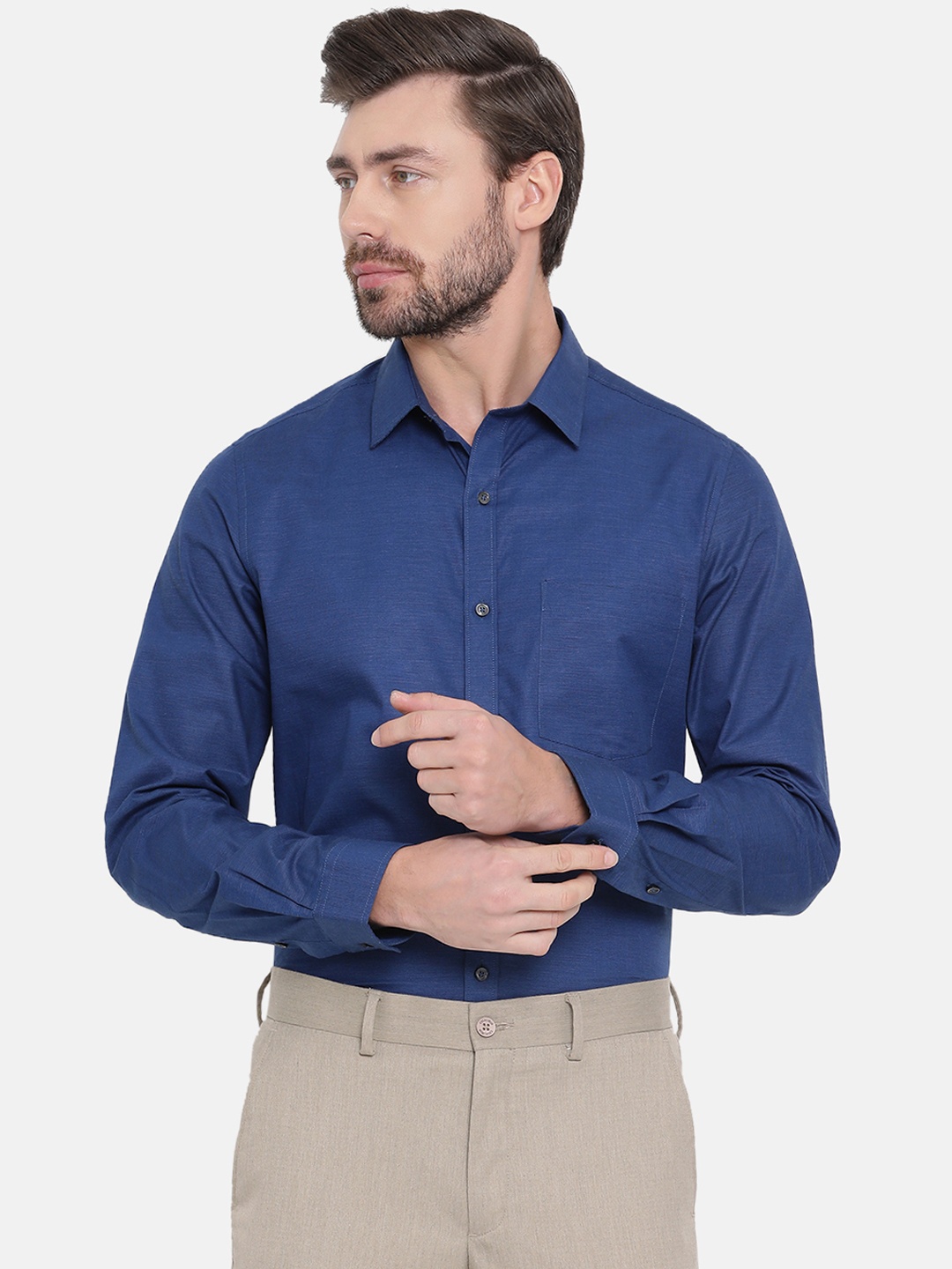 

Turtle Men Navy Blue Smart Slim Fit Solid Formal Shirt