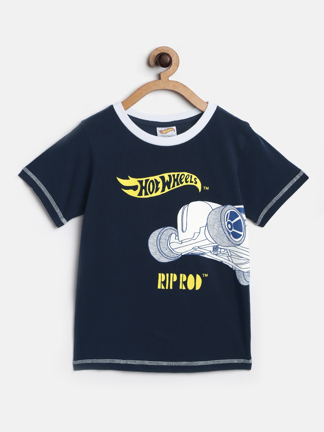 

toothless Boys Navy Blue & White Hot wheels Printed T-shirt