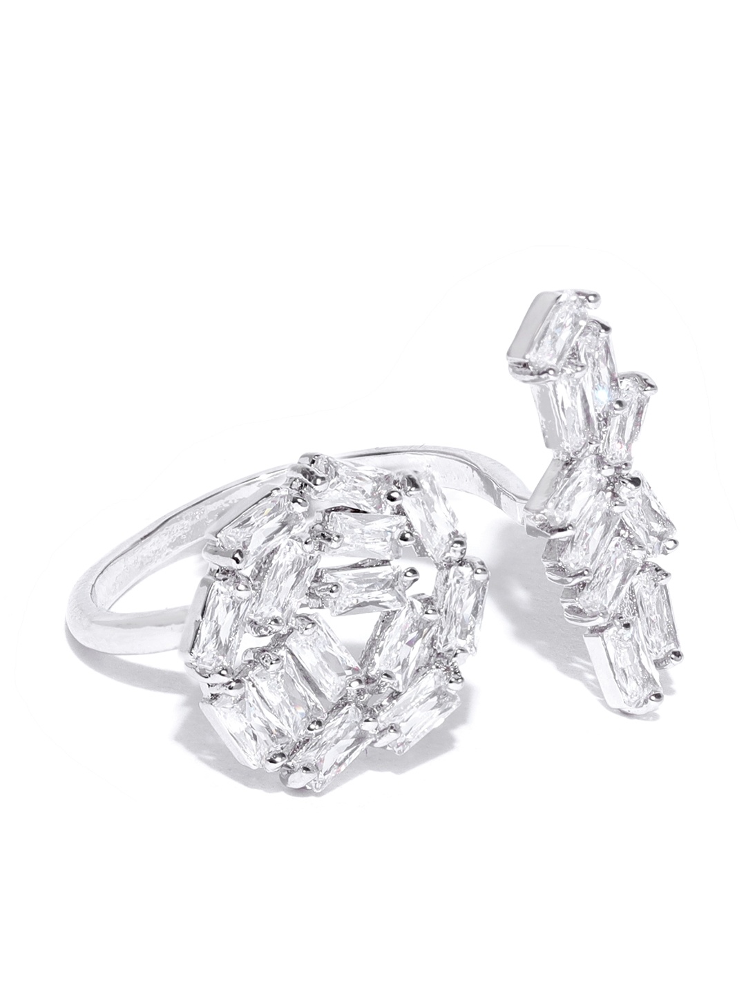 

Bellofox Silver-Plated CZ-Studded Geometric Adjustable Finger Ring