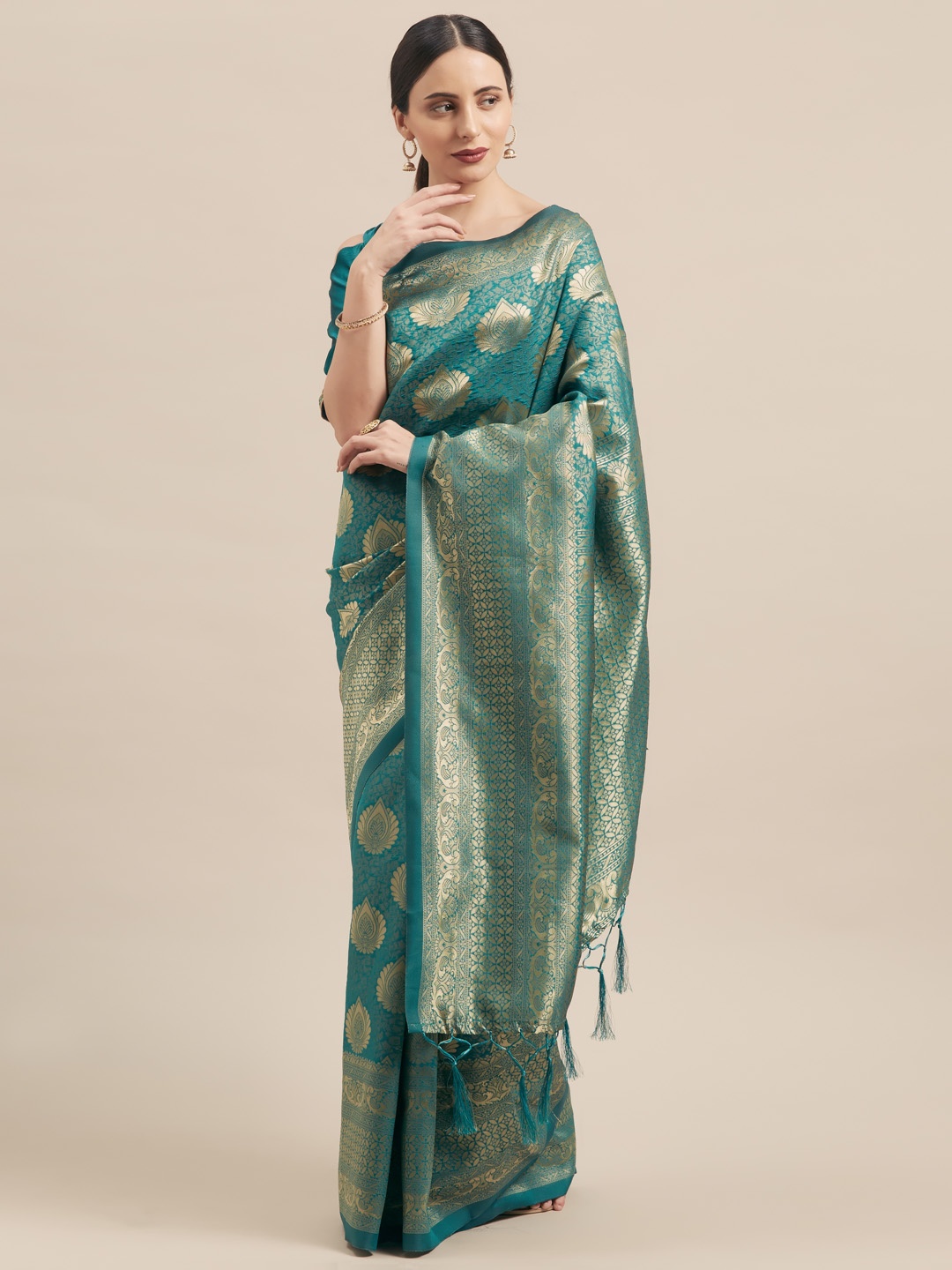 

Mitera Teal Green Art Silk Woven Design Banarasi Saree