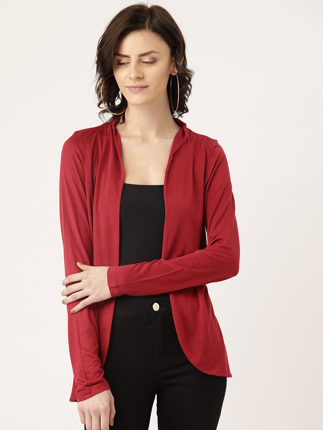 

Rute Women Red Solid Open Front Shrug