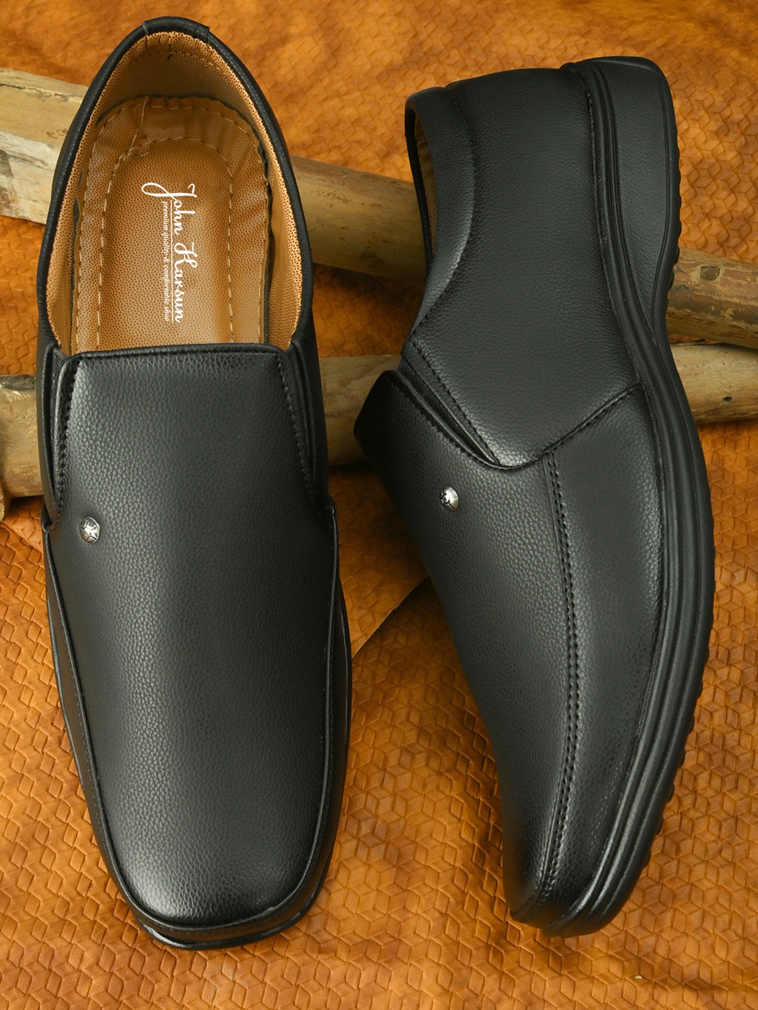 

John Karsun Men Black Solid Formal Slip-Ons