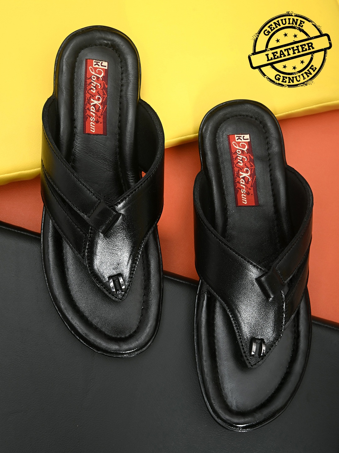 

John Karsun Men Black Leather Sandals
