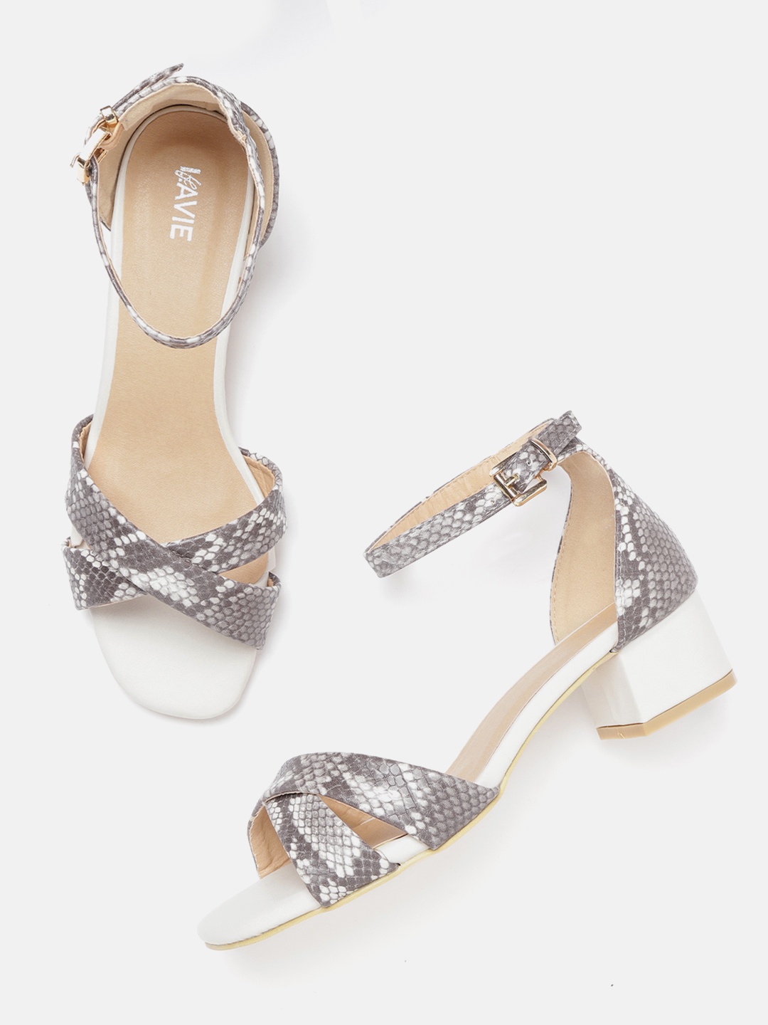 

Lavie Women Taupe & White Snakeskin Textured Heels