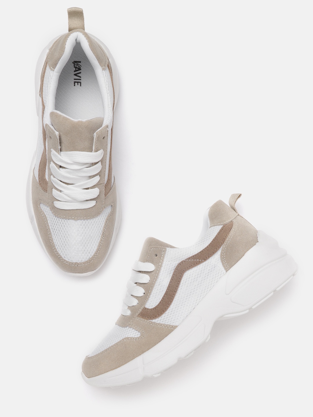 

Lavie Women White & Brown Colourblocked Sneakers