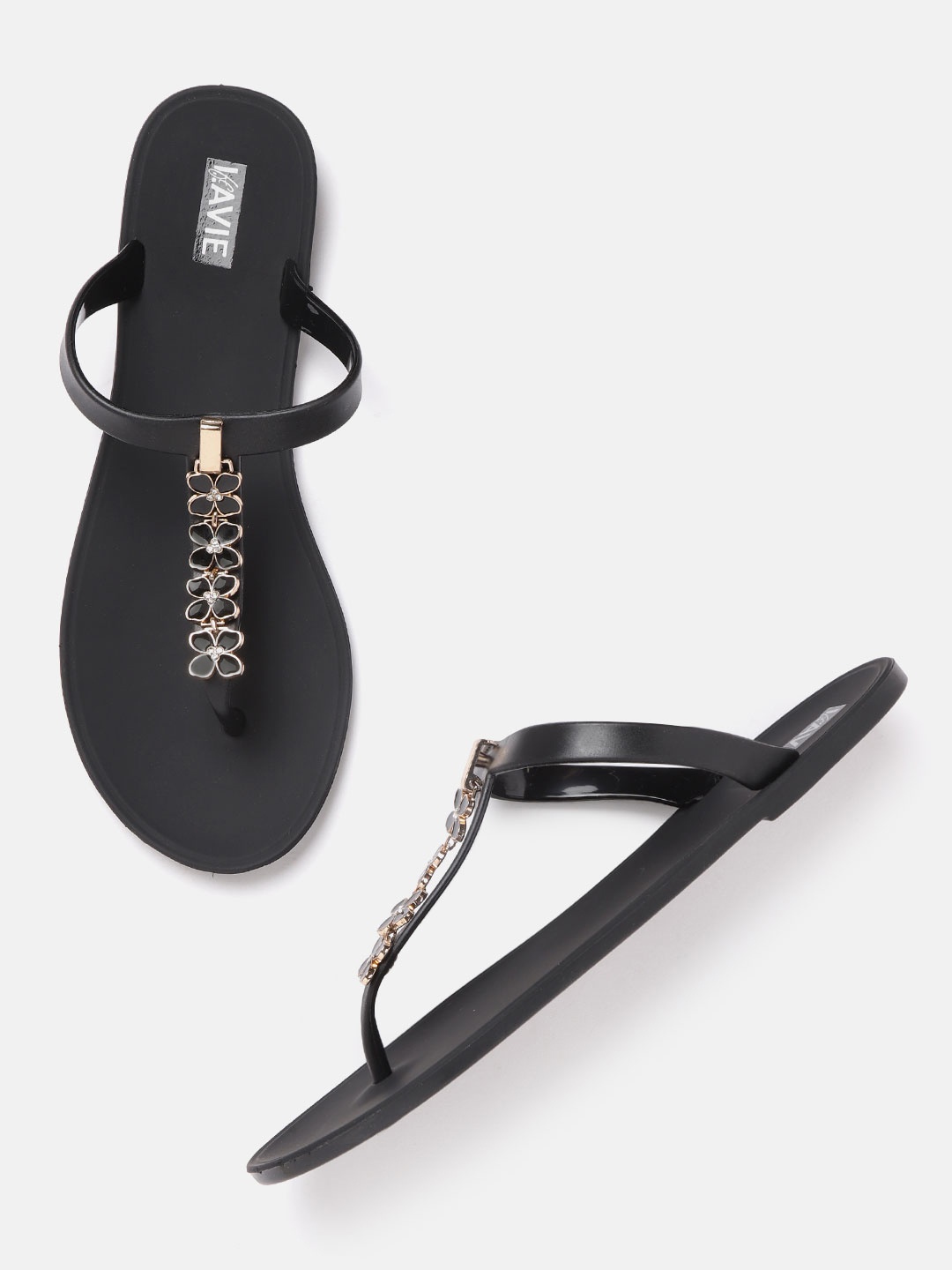 

Lavie Women Black Embellished T-Strap Flats