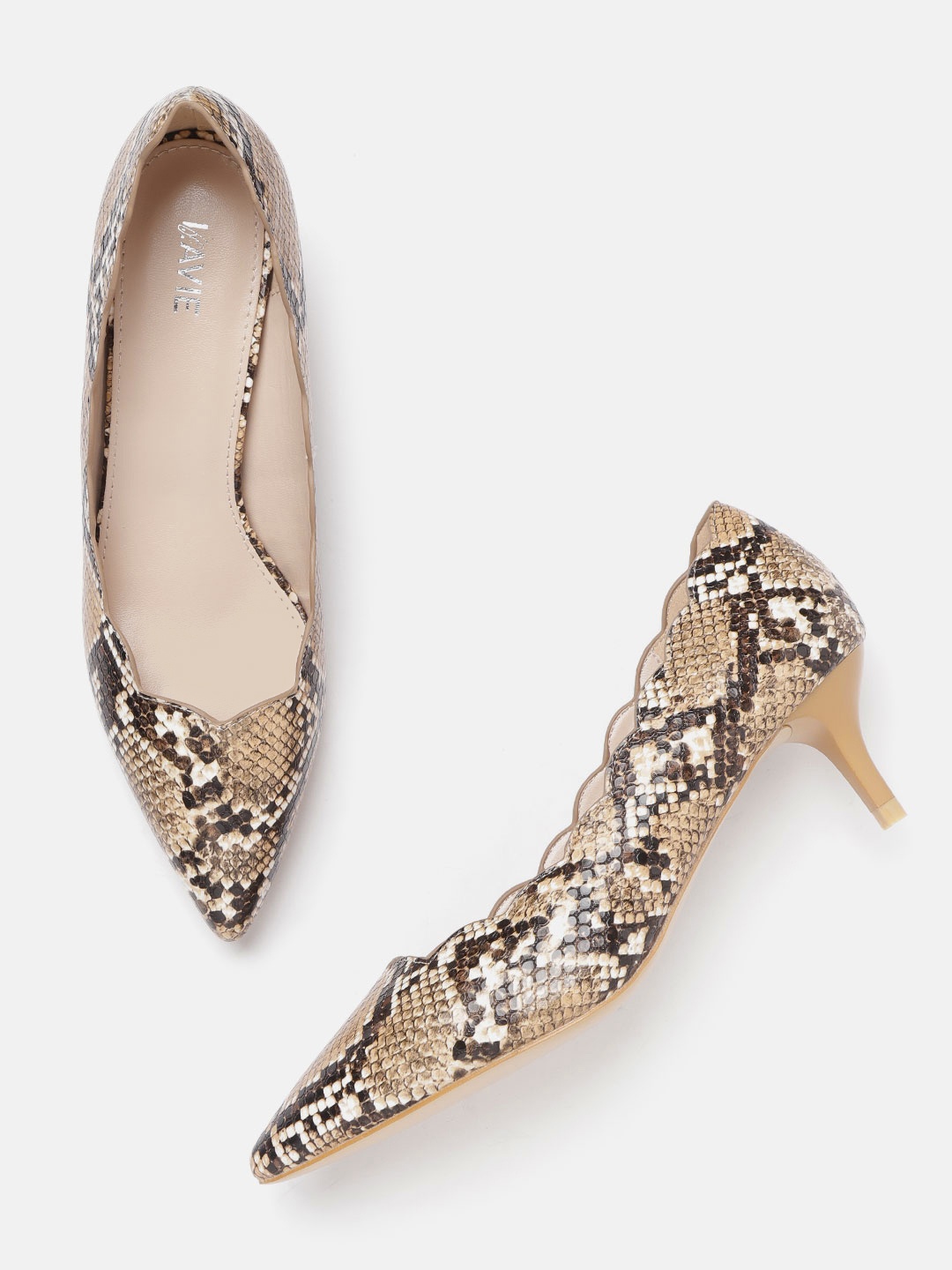 

Lavie Women Coffee Brown & Beige Snakeskin Textured Pumps