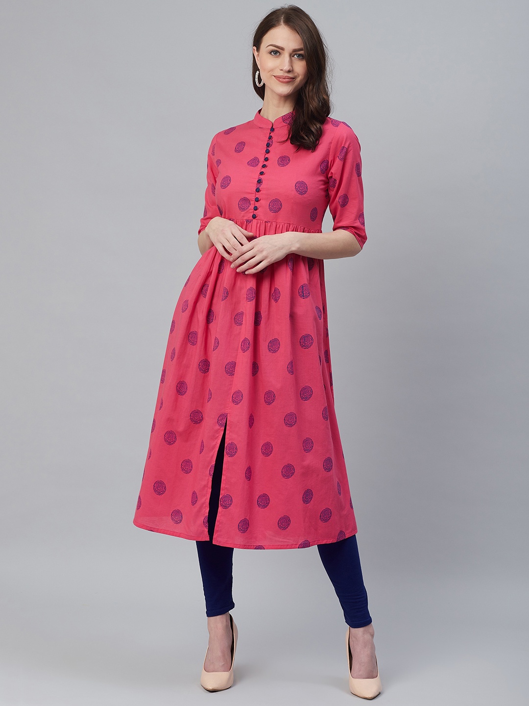 

Azira Women Pink & Blue Printed A-Line Kurta