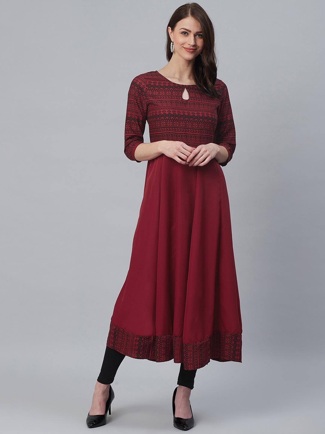 

Azira Women Maroon & Black Printed Anarkali Kurta