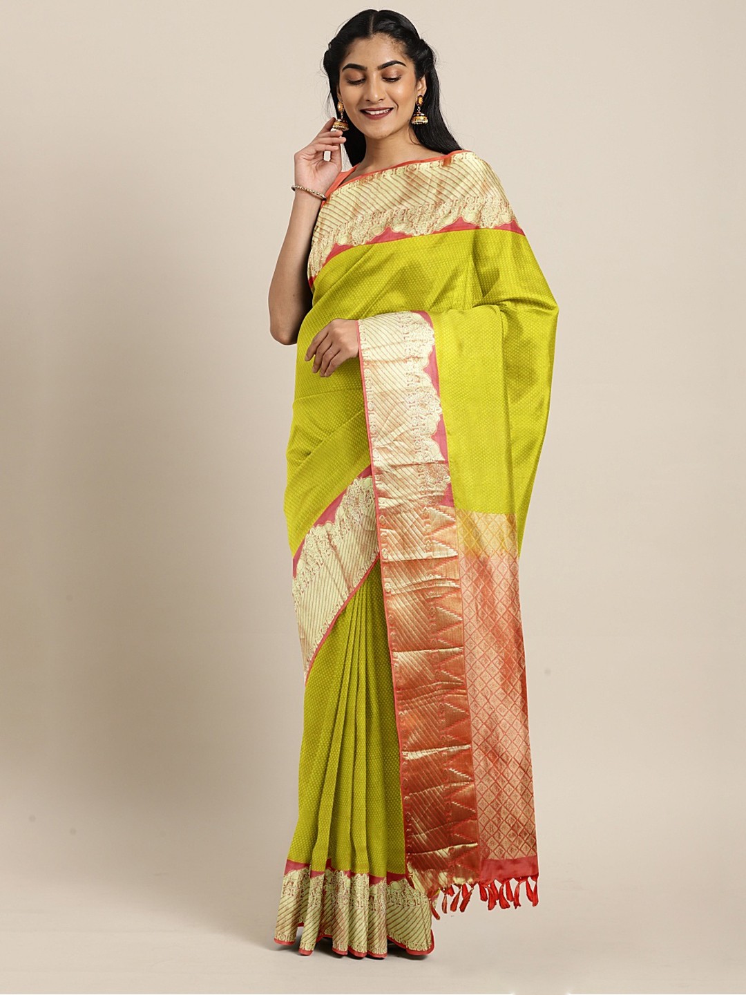 

The Chennai Silks Classicate Lime Green Pure Silk Woven Design Kanjeevaram Saree