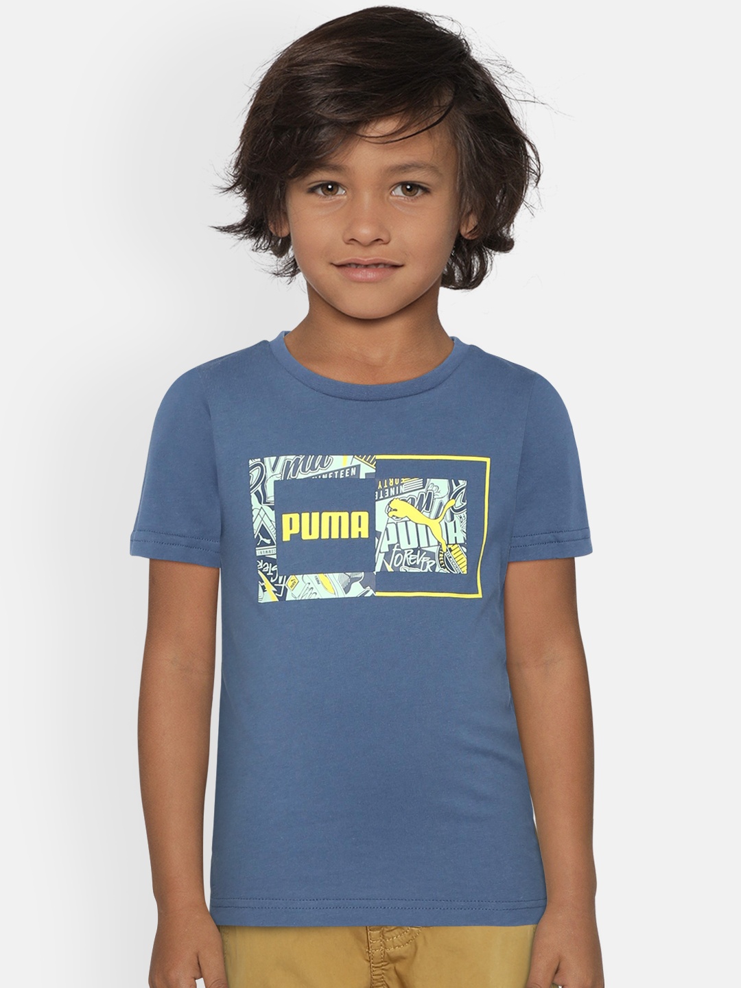 

Puma Boys Blue Printed Alpha Round Neck T-shirt