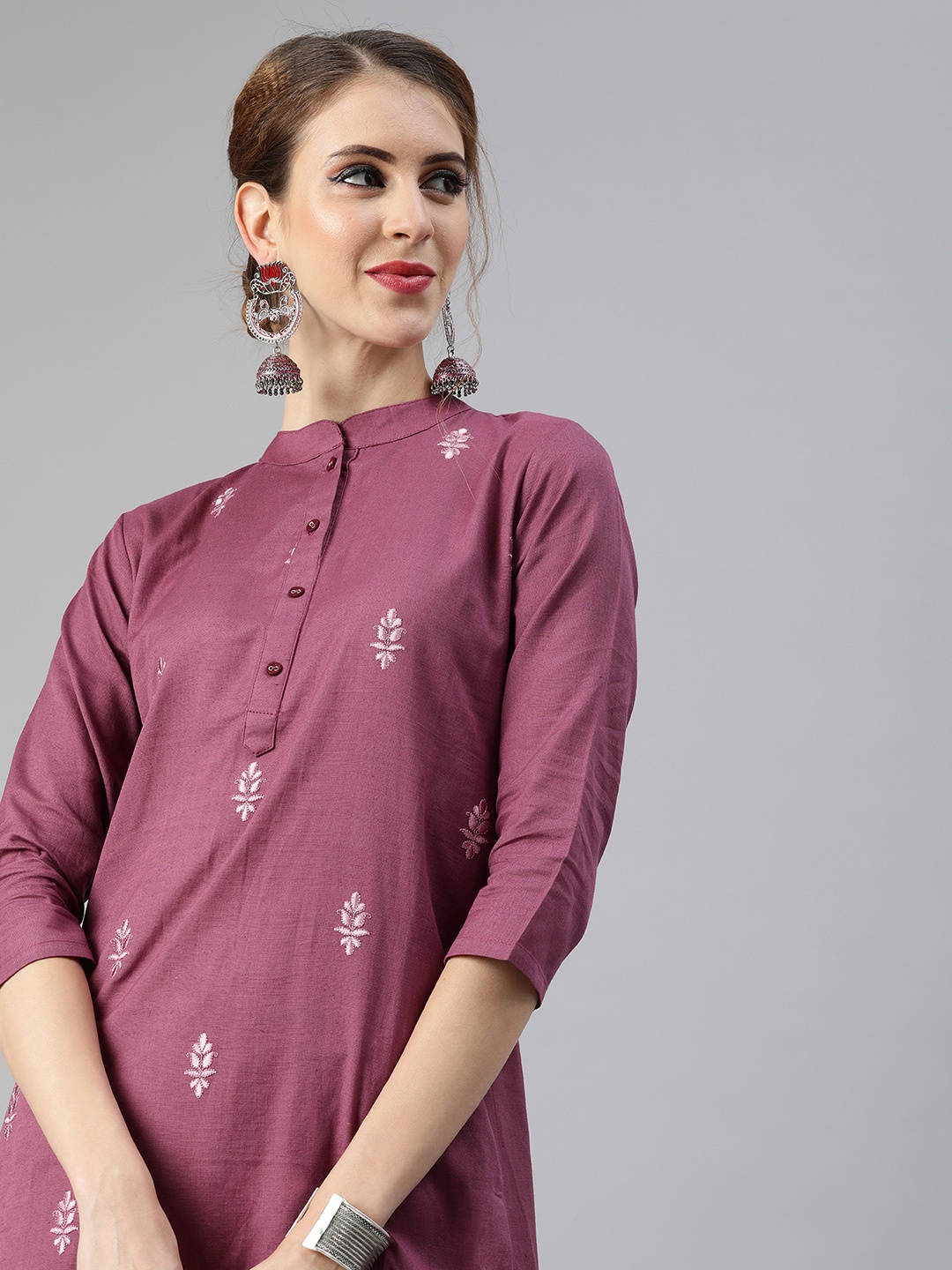 

Indo Era Women Magenta & Off-White Embroidered Kurta with Palazzos