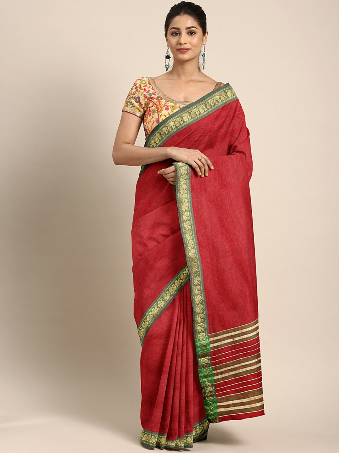 

Pavechas Red Pure Cotton Solid Venkatgiri Saree