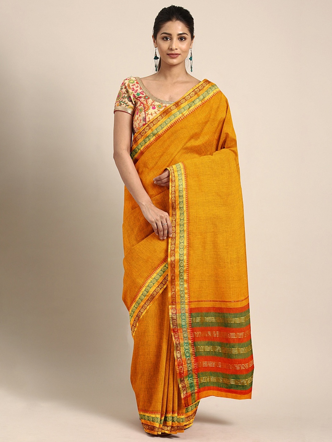 

Pavechas Mustard Yellow Pure Cotton Solid Venkatgiri Saree