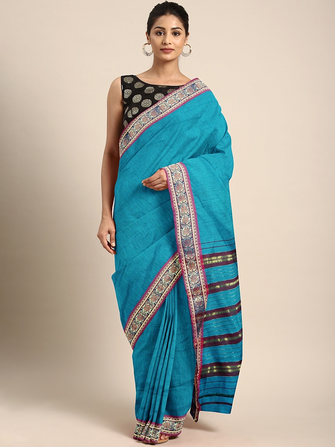 

Pavechas Blue Pure Cotton Solid Venkatgiri Saree