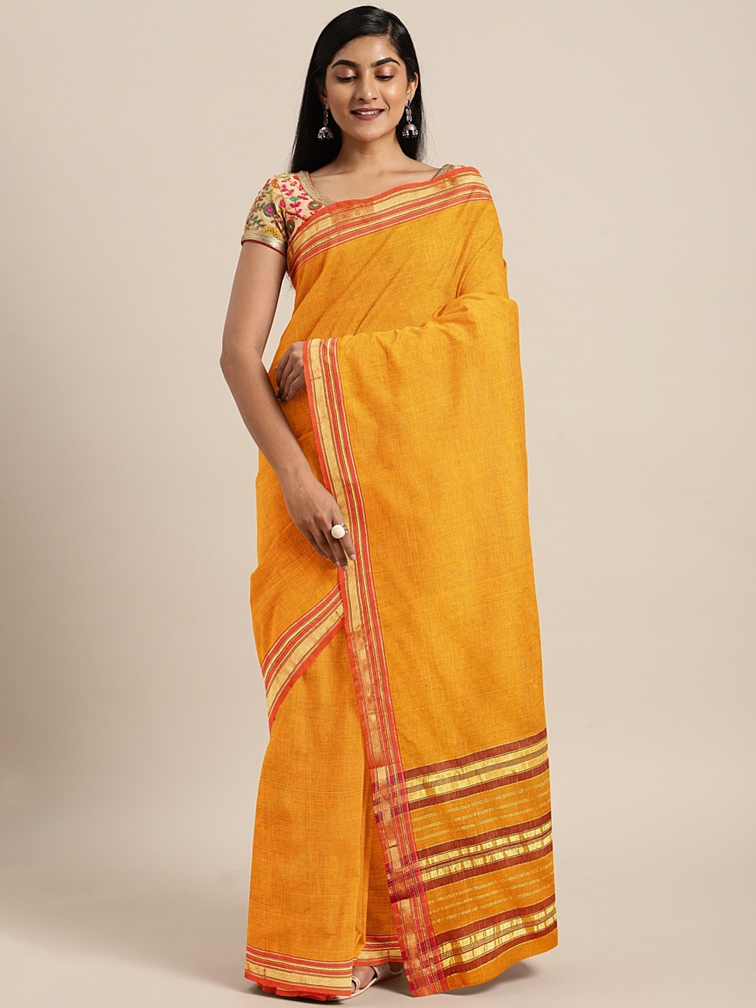 

Pavechas Mustard Yellow Pure Cotton Solid Venkatgiri Saree