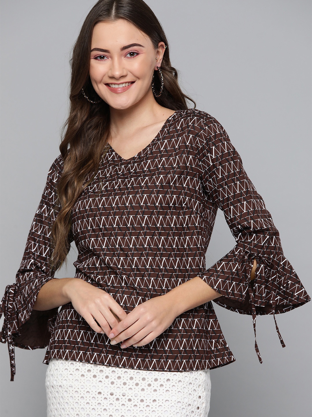 

HERE&NOW Women Brown & White Printed Top