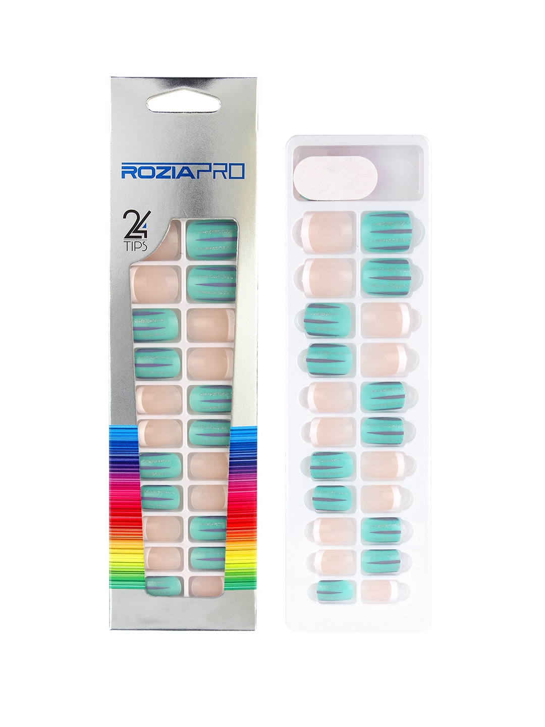 

Rozia 24 Piece Artificial Nail Art Kit with Glue, Blue