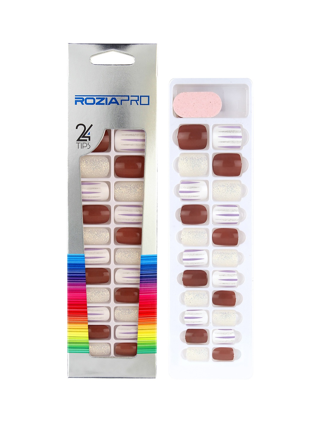 

Rozia 24 Piece Artificial Nail Art Kit with Glue, Brown