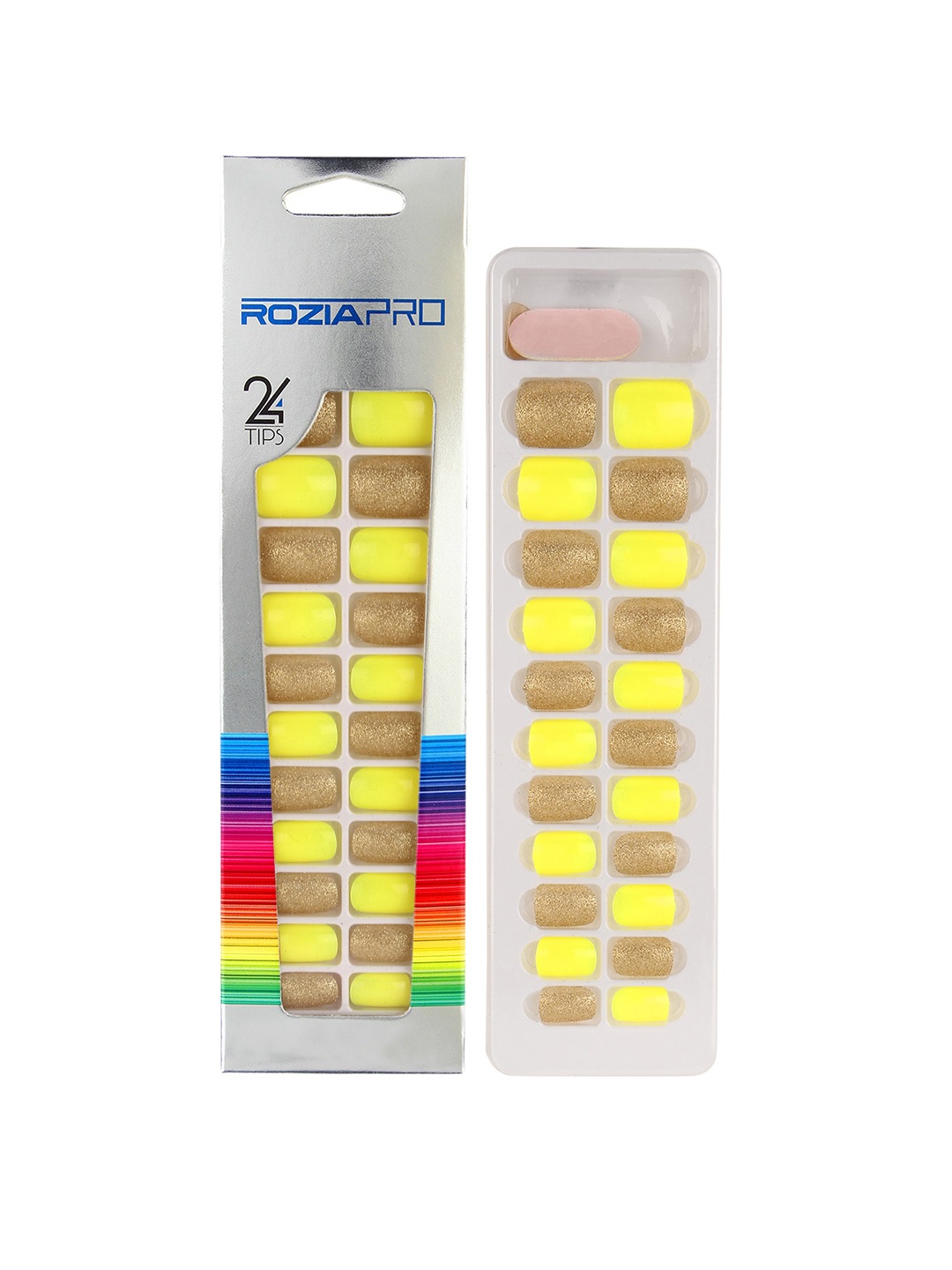 

Rozia Set of 24 Pieces Artificial Nail Art Kit with Glue, Yellow