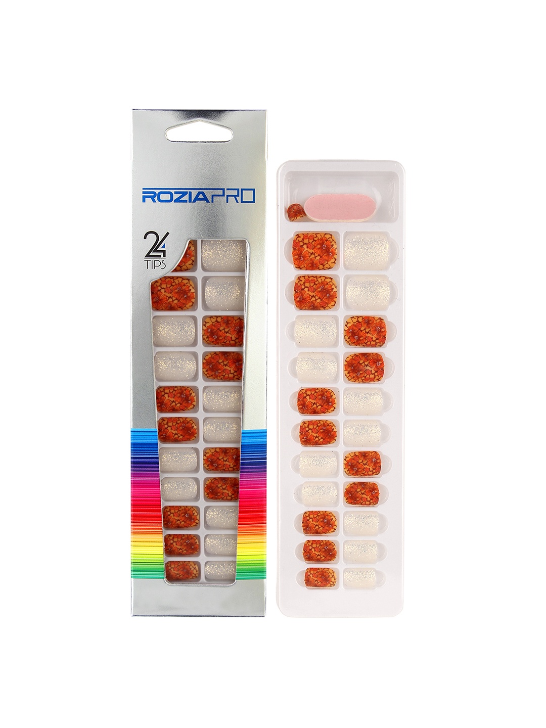

Rozia Set of 24 Artificial Nail Art Kit with Glue, Orange
