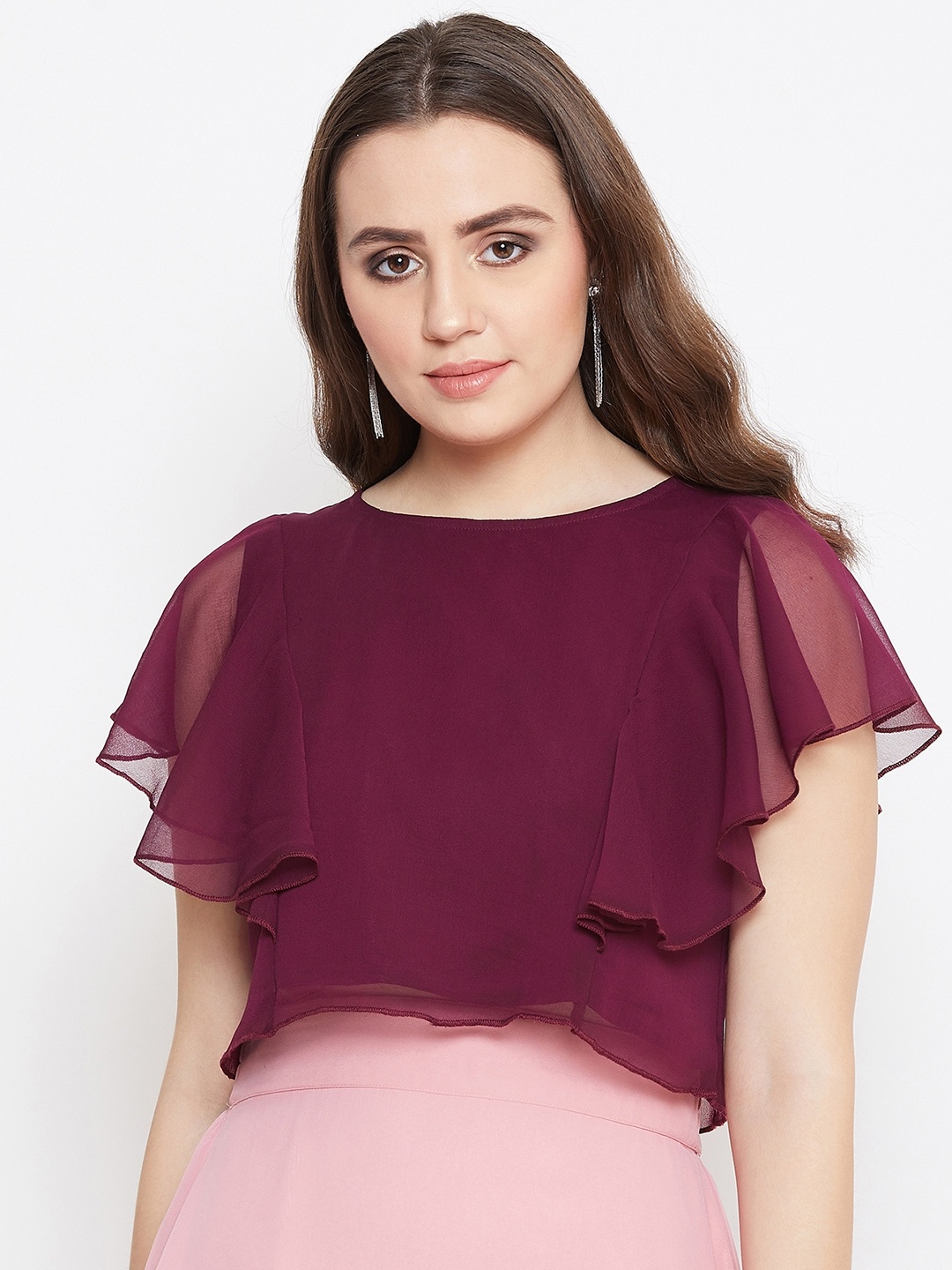 

Bitterlime Women Burgundy Solid Crop Top
