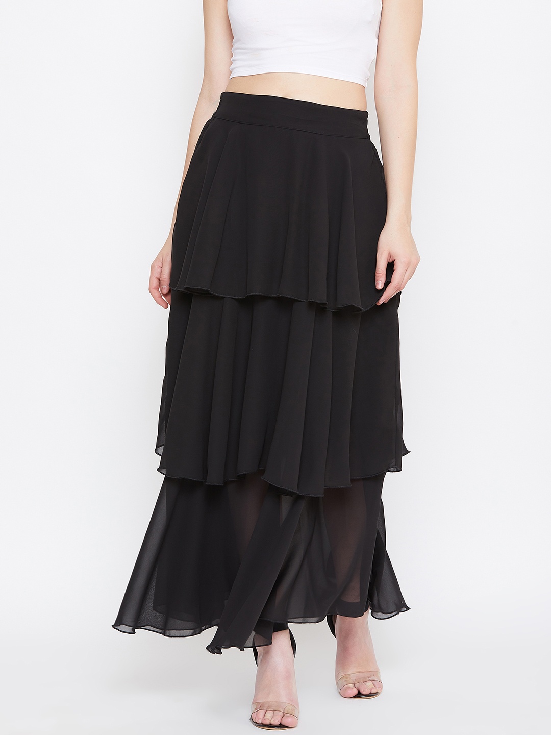 

Bitterlime Women Black Solid Midi A-line Skirt