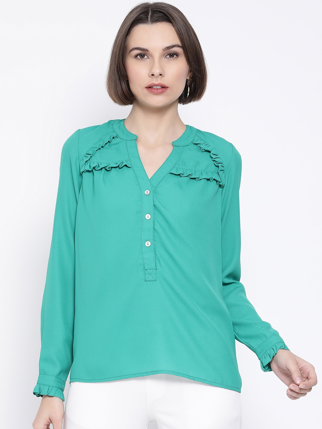 

Oxolloxo Women Green Solid Shirt Style Top