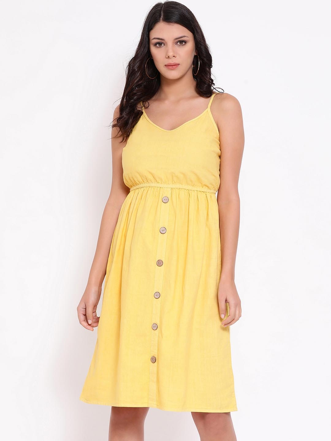 

Oxolloxo Women Yellow Solid Blouson Dress