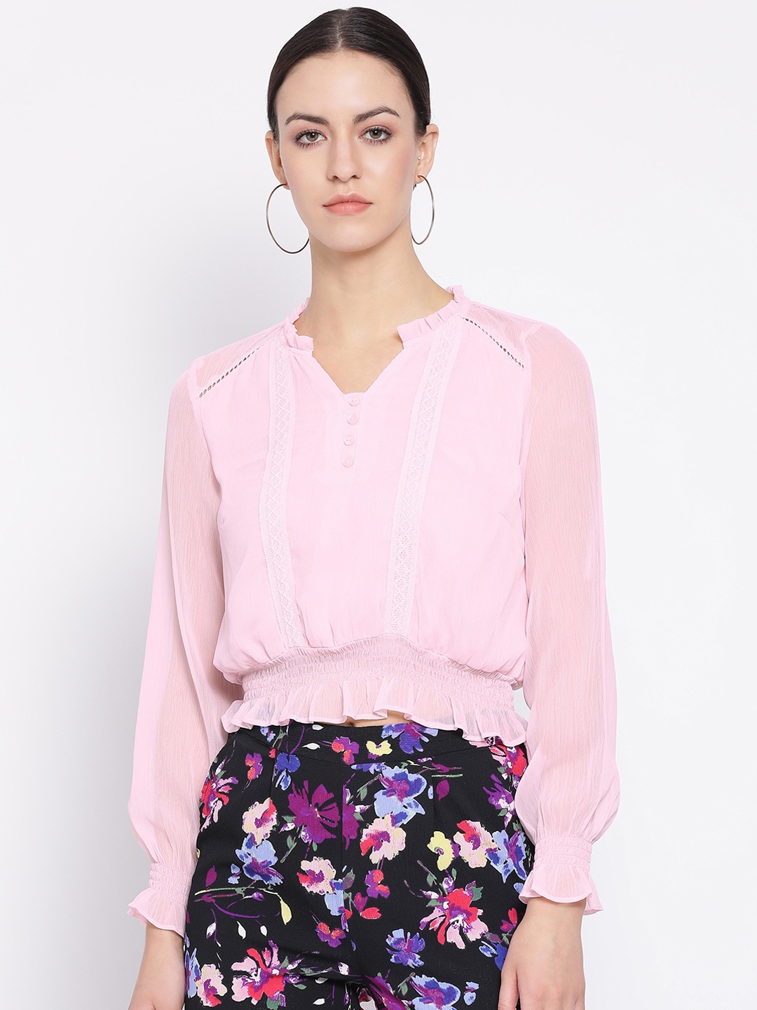 

Oxolloxo Women Pink Solid Blouson Top