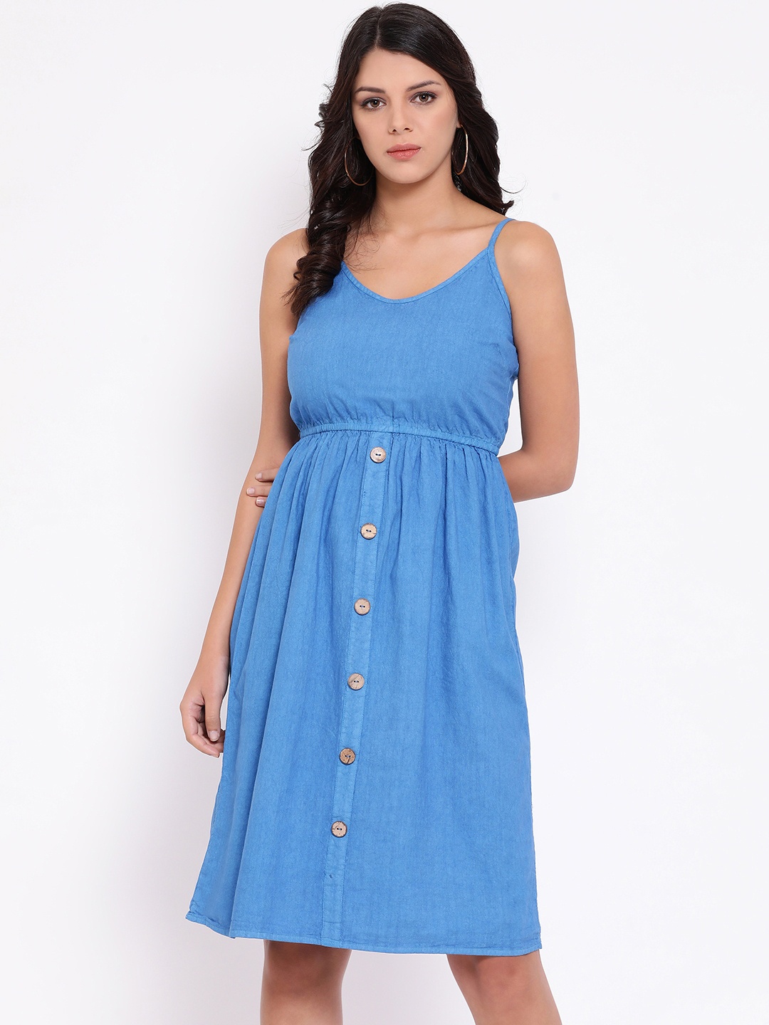 

Oxolloxo Women Blue Solid Fit and Flare Dress