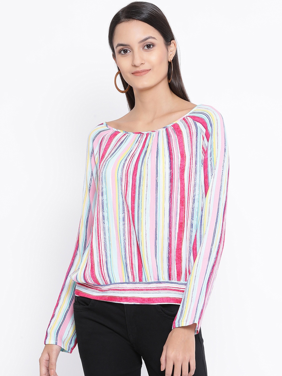 

Oxolloxo Women Pink Striped A-Line Top