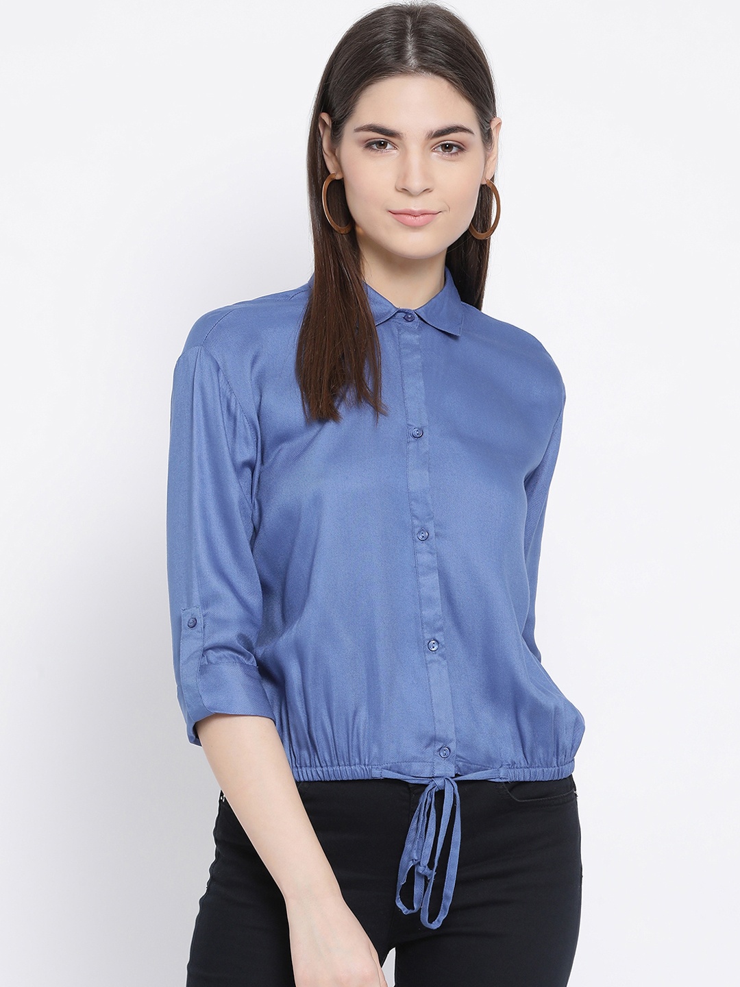 

Oxolloxo Women Blue Comfort Regular Fit Solid Casual Shirt