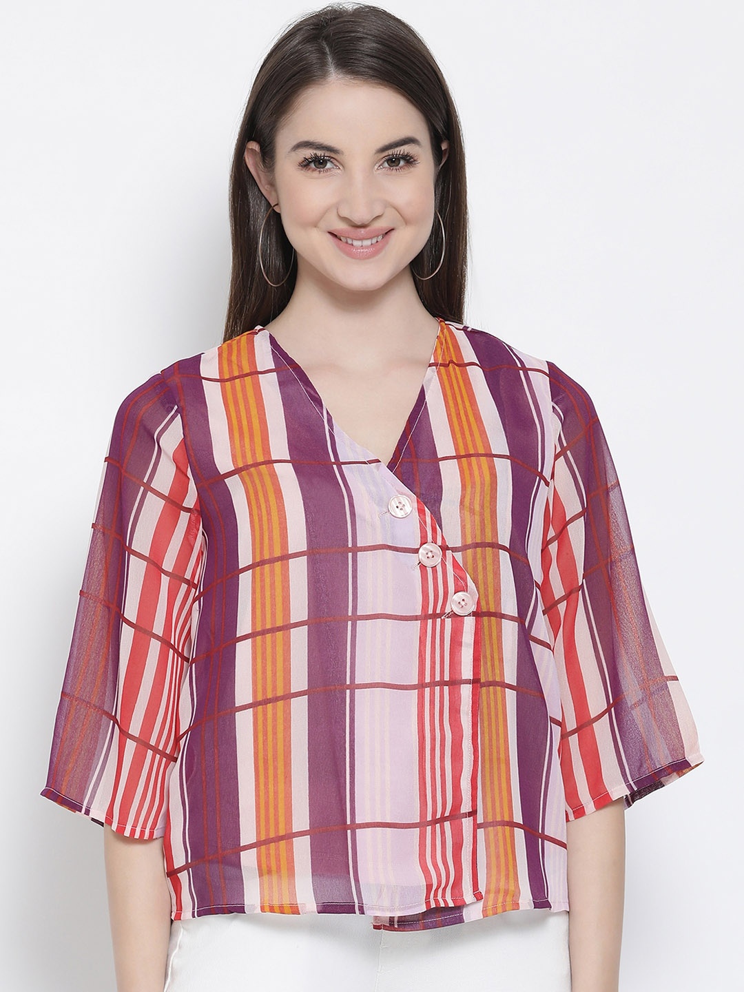 

Oxolloxo Women Yellow Checked Wrap Top